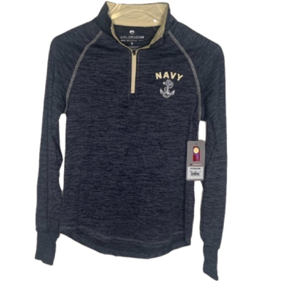 Colosseum Women's USN Anchor Run Shirt Hthr Gray Gold S Sm 1/4 Zip